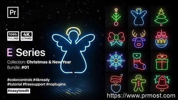 1746-圣诞霓虹灯元素动态展示Pr模板Christmas Neon Elements