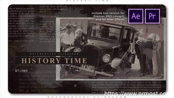 3061-历史时间纪录片幻灯片视频展示Pr模板History Time Documentary Slideshow